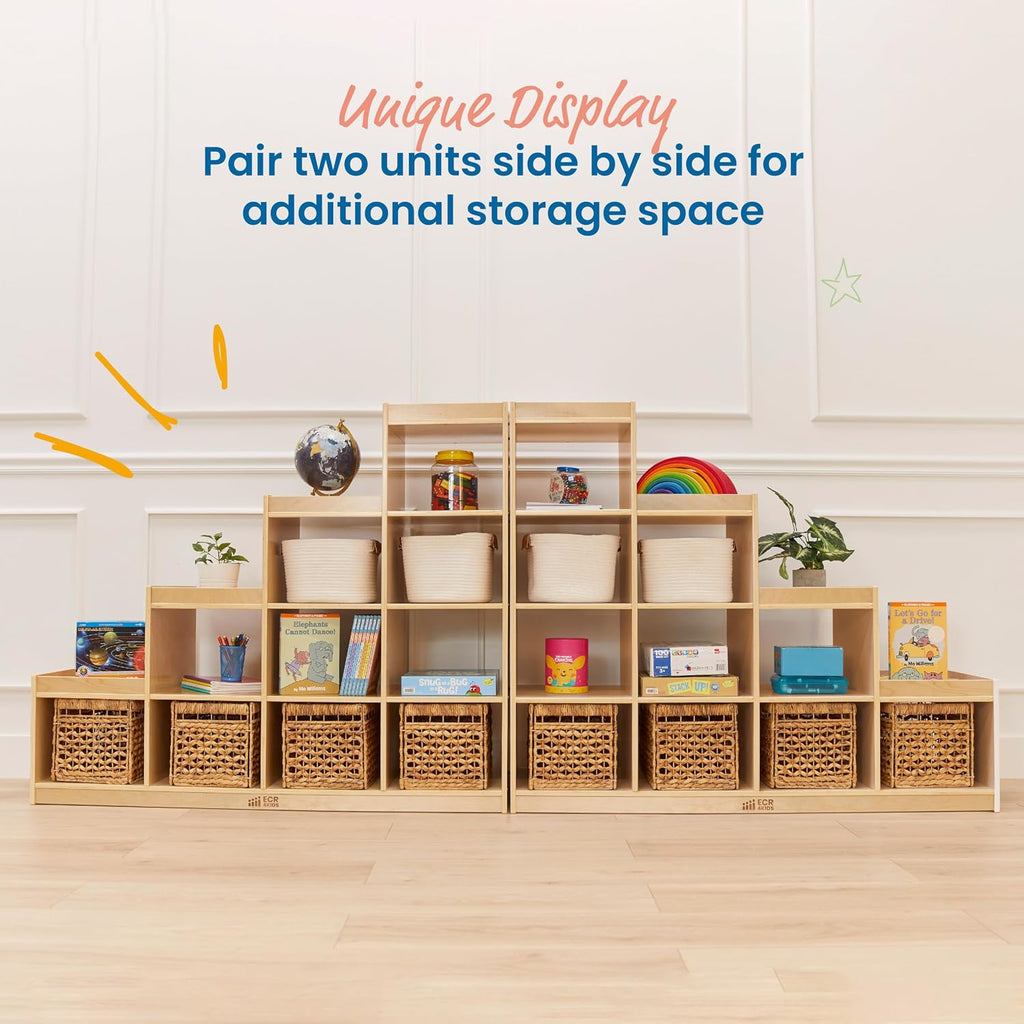 ECR4Kids 4-3-2-1 Double-Sided Cube Storage Organizer, Classroom Furniture, Natural