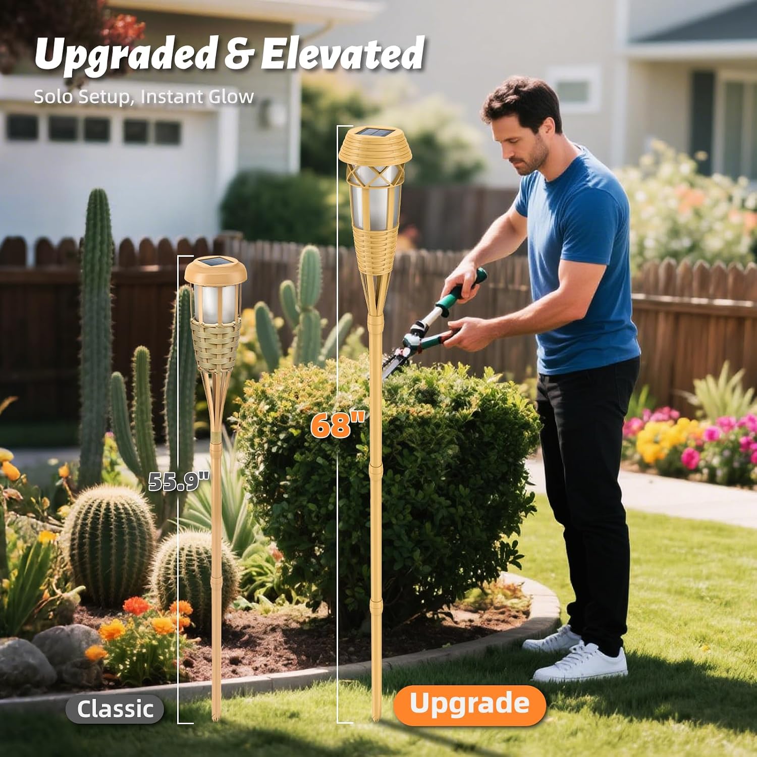 Solar Outdoor Lights – Torches with Flickering Flame for Garden Decor, Waterproof Garden, Outdoor Patio & Pathway Yard Decorations with Flame Torches - 8 Pack