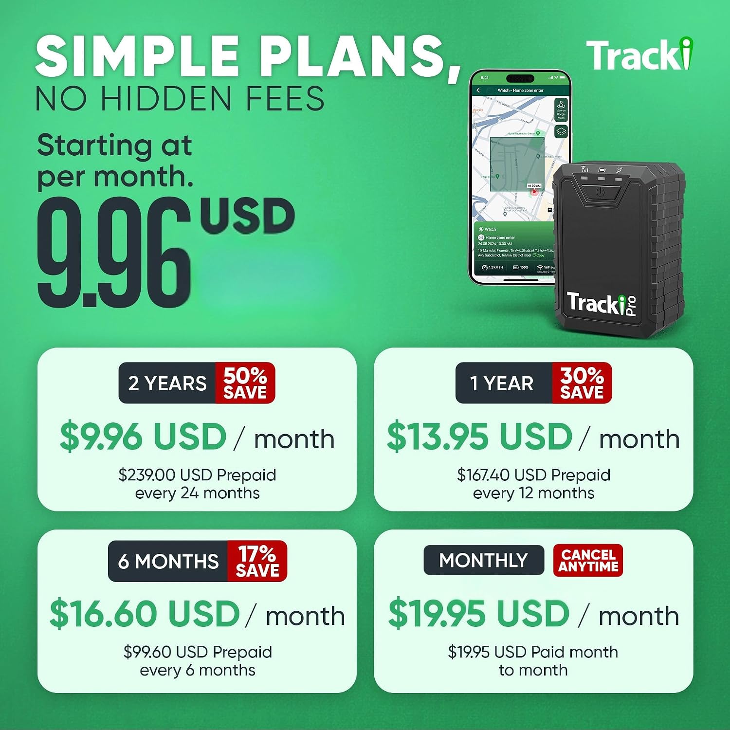 Tracki Pro GPS Tracker for Vehicles, Subscription Required, Cancel Anytime – Track Cars & Assets for Months – Hidden GPS Tracker for Car (Tracker + 2Y Subs.)