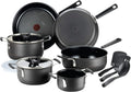 T-fal All In One Hard Anodized Nonstick Cookware Set 12 Piece Pots and Pans, Dishwasher Safe Black