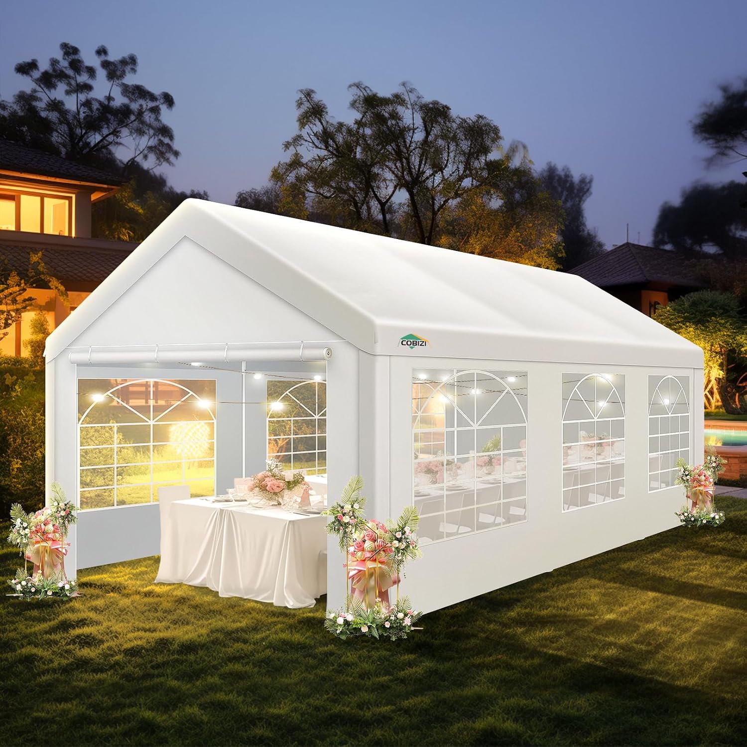 COBIZI 10x20 Party Tent Heavy Duty, 10x20 Tent with Removable Sidewalls & 4 Built-in Sandbags, Commercial White Tent, UV 50+, Waterproof, White
