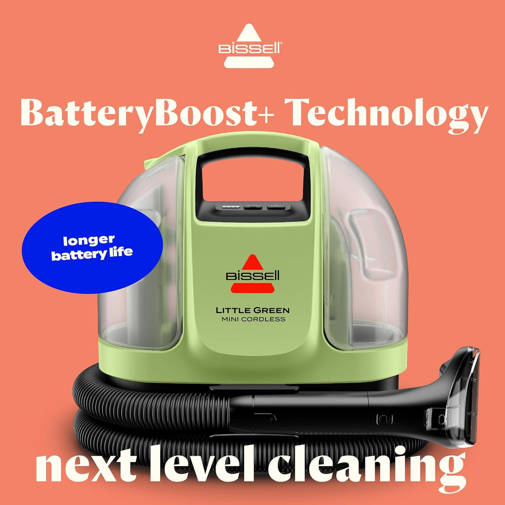 BISSELL Little Green Mini Cordless Portable Carpet and Upholstery Deep Cleaner, Car/Auto Detailer, with HydroRinse Self-Cleaning Tool and 4' Tough Stain Tool, 4015