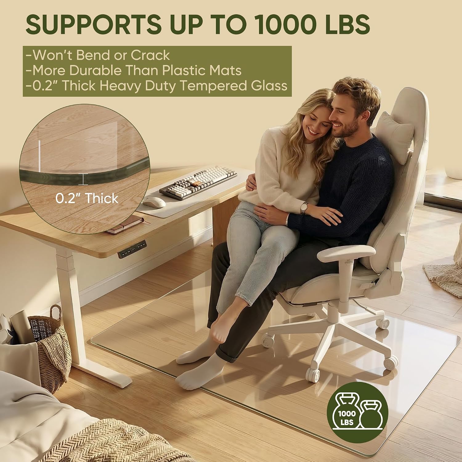 Tempered Glass Chair Mat for Hardwood Floor, 40' x 60' Heavy Duty Glass Office Chair Mat, for Low Pile Carpet, 0.2' Thick with 4 Non-Slip Pads, Smooth Rolling for Home & Office
