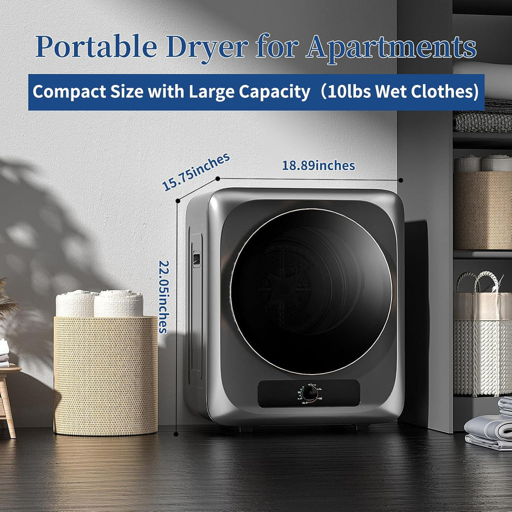 VCJ Portable Clothes Dryer for Apartment, 1.5 Cu.ft Compact Mini Electric Dryer with 5 Drying Modes, Stainless Steel Tub, Simple Knob Control, Dryer Machine for Dorm, RV, Small Space