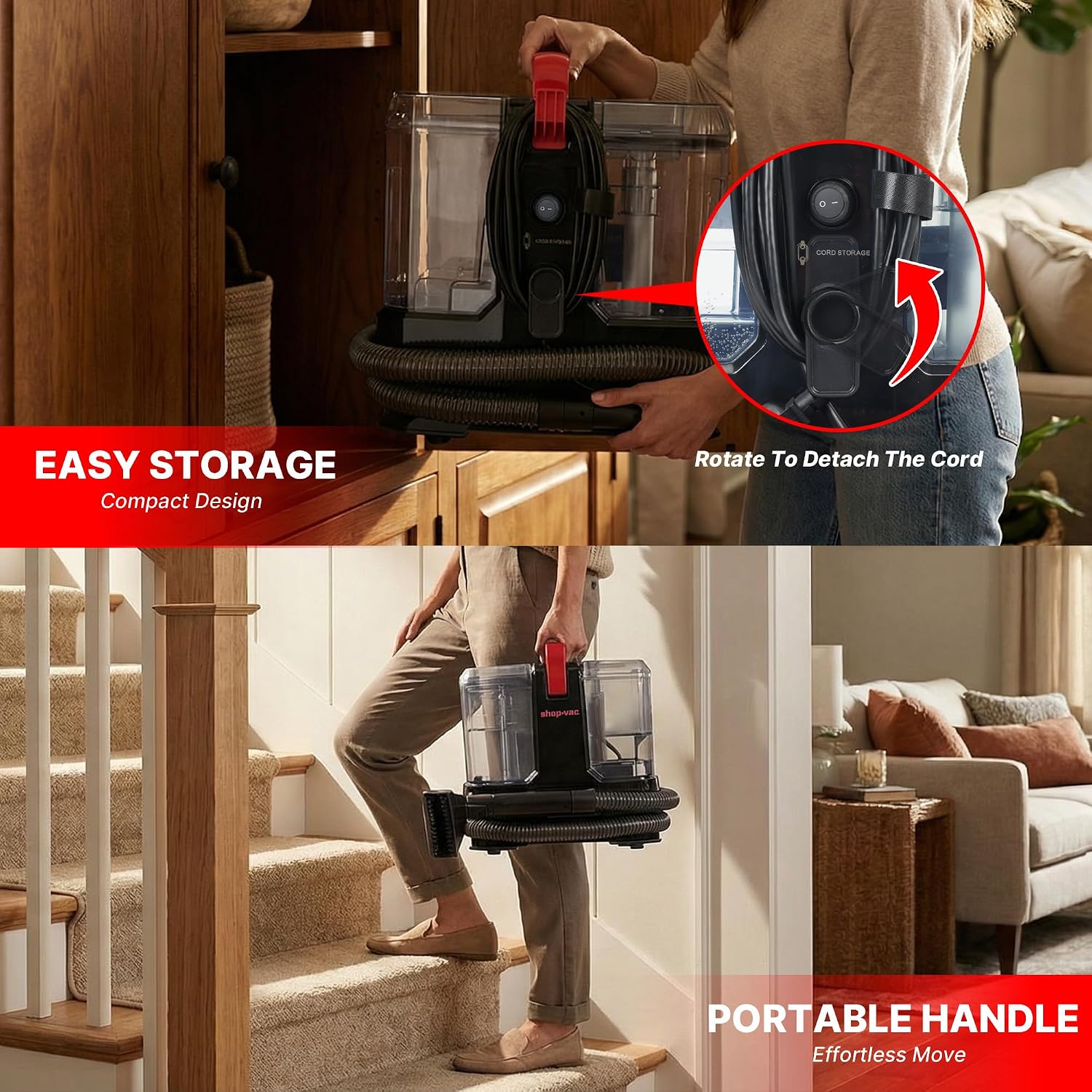 Shop-Vac Portable Carpet Cleaner Machine with 212℉ Steam & Heating System, 4 Cleaning Modes Upholstery Cleaner with Versatile Tools for Car, Rug, Couch, Bathroom, Kitchen Messes, 5430270