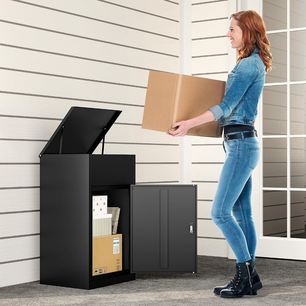 SISESOL Large Package Delivery Box for Outside with Combination Lock,Parcel Drop Boxes with Secure Storage, Anti-Theft Steel Parcel Box, Package Drop Box for Porch, Fence, Curbside (33.5' H)