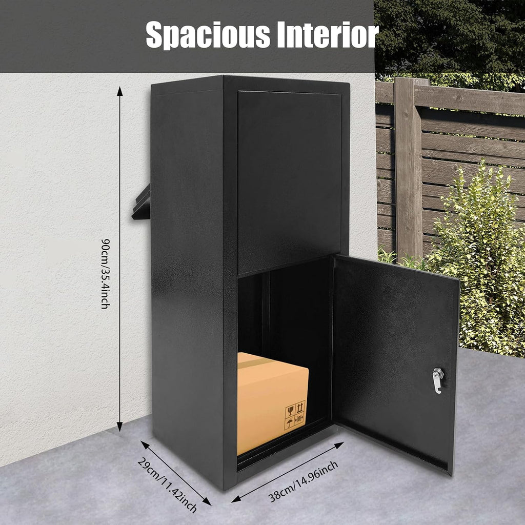 Package Delivery Box, Outside Curbside Mailbox, 0.8mm Thickness Large Anti-Theft Boxes Edges Without Burrs Carbon Steel Mailbox w/2 Keys, Black(Floor Standing)