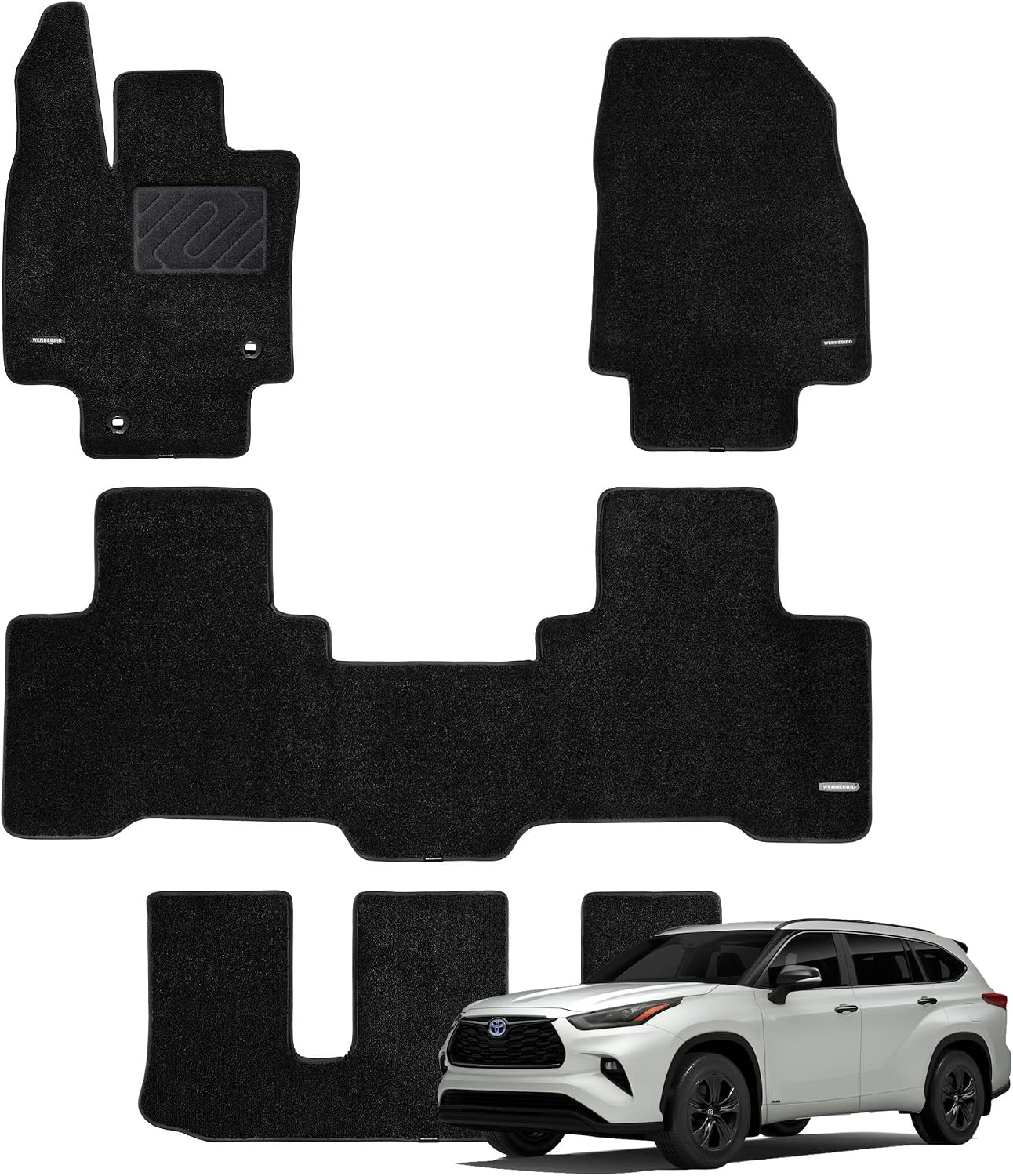 WENNEBIRD Superior Carpet Floor Mats for 2020-2026 Toyota Highlander 7 Seats, 0.5-Inch Ultra-Thick, Noise-Reducing, All-Weather Waterproof Anti-Slip – 4-Pc Set