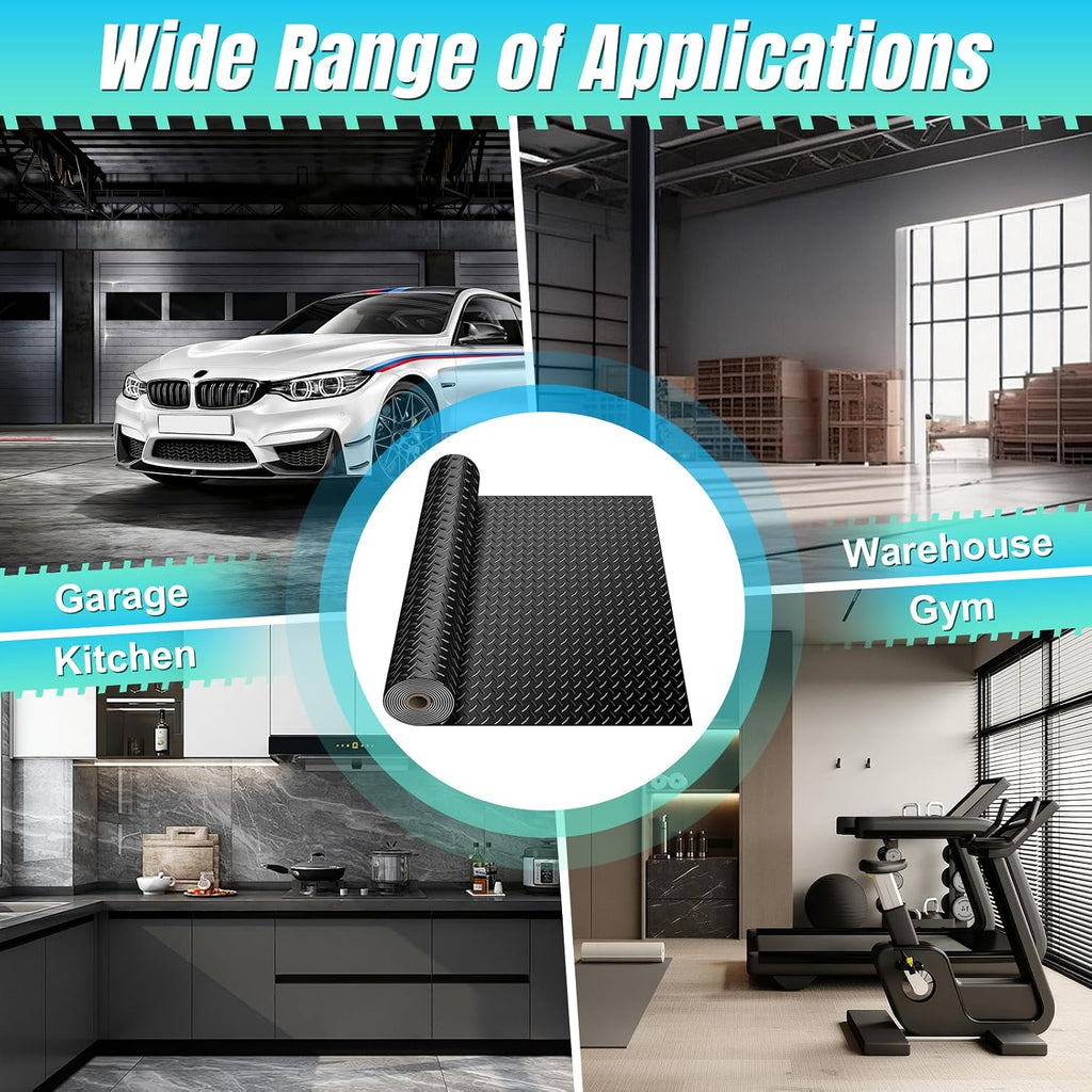 4 x 20 FT Garage Floor Mat, Diamond Plate Rubber Flooring Roll, PVC Garage Flooring Rolls for Under Car, Large SUVs, Pickup Truck, RV, Gym
