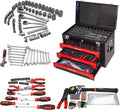 20' Portable Tool Box with Key Lock, 439 Piece Mechanics Tool Set, 3 Drawers & Top Storage Tray Toolbox with Metal Latches & Carrying Handle for Warehouse,Repair Shop,Garage,Home (Red)