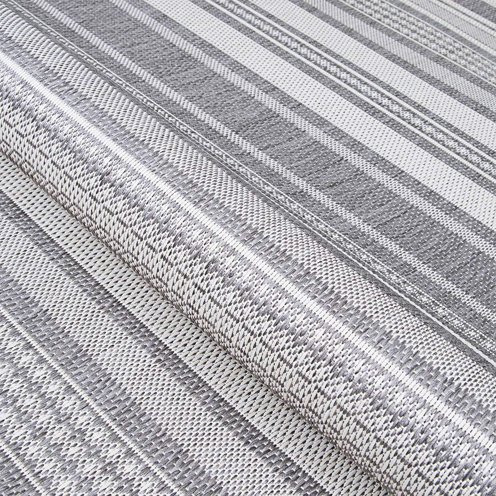 Couristan Recife Indoor Outdoor Rug - Gazebo Stripe 5'3' x 7'6' Rectangle in Ivory and Silver, Low Pile, Hose Washable, Pet- Kid Friendly Home Decor for Living Room, Patio Furniture Set, Kitchen