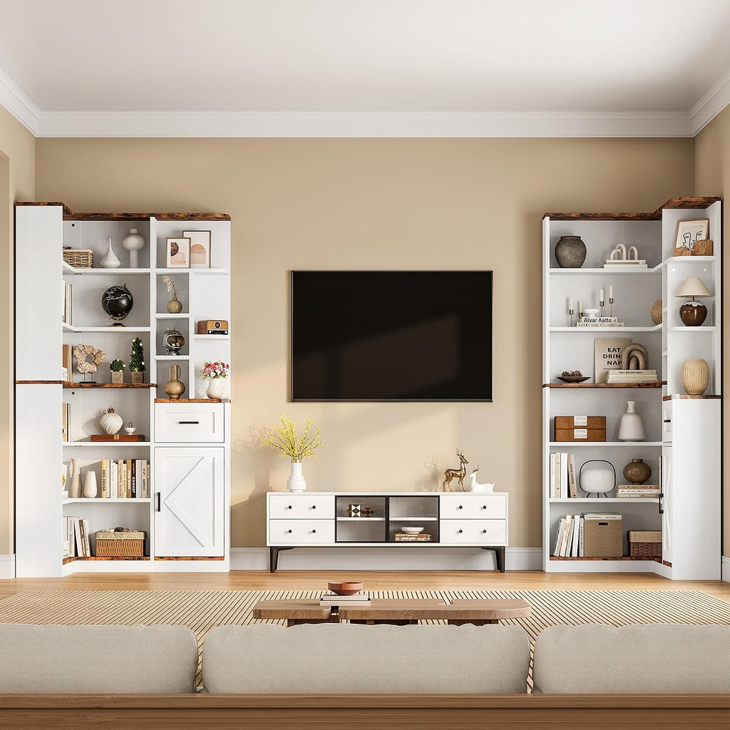 Garvee 74'' Tall Corner Bookshelf - 6-Tier Book Shelf with Drawer and Cabinets, l-Shaped Bookcase Open Storage Shelves Modern Display Shelf for Home, Office