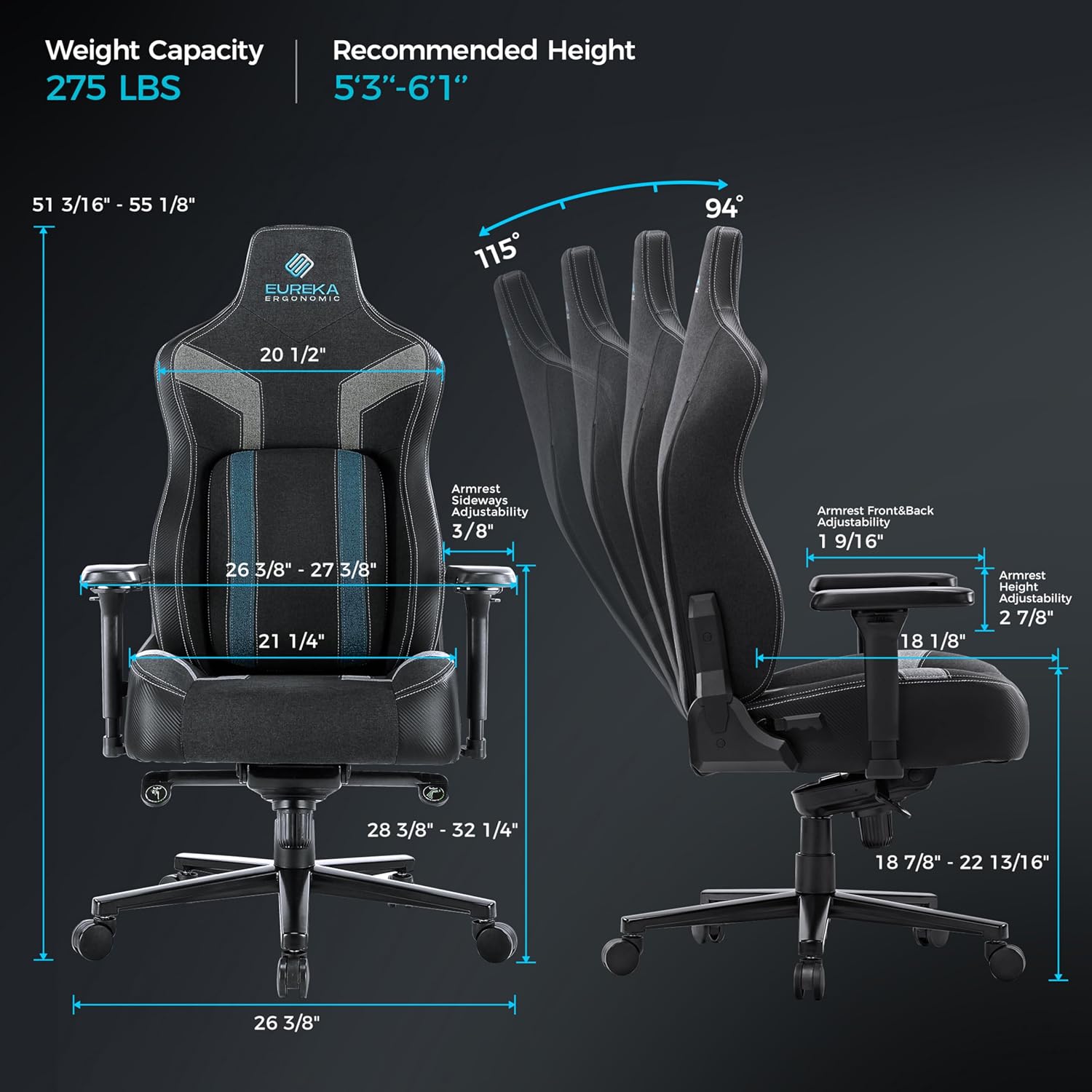 EUREKA ERGONOMIC Gaming Chair GC08, Computer Gamer Chair with Lumbar Support, Ergonomic Gamer Chairs with 4.3in Thicken Seat Cushion, Racing Style Gaming Chairs for Adults, Blue