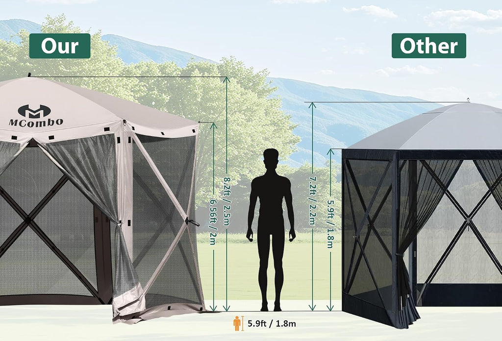 MCombo 10x10ft 5-Sided Pop-Up Gazebo Tent Only, Screened Outdoor Shelter with Netting, Quick Setup Patio Pavilion, No Wind Panels Included, 1024 (Tan, 10x10ft Pop-Up Gazebo Tent Only)