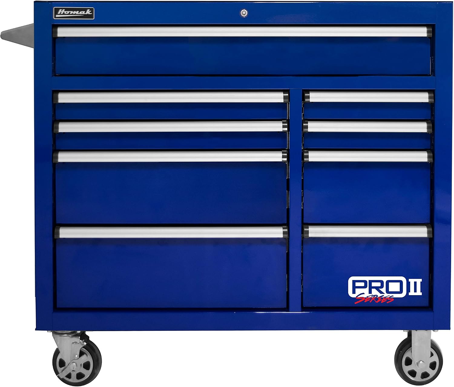 Homak PRO II Series 41' 9-Drawer Roller Cabinet, Blue, BL04041092