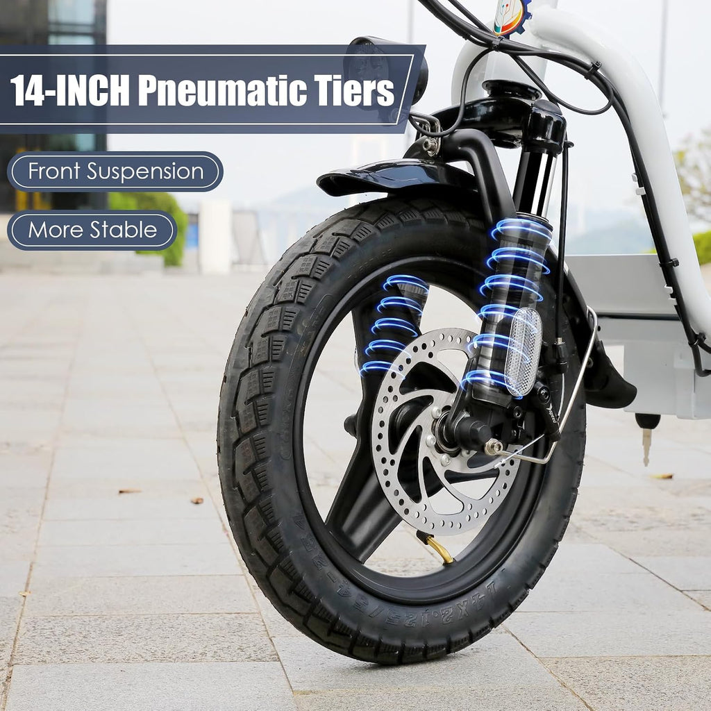 Caroma Peak 800W/1200W Electric Scooter with Seat, Max 20/30Miles&20MPH, 14' Tires Foldable Adult Electric Scooter with Basket for Pets & Cargo, Dual Shock Absorbing EScooter for Commuting