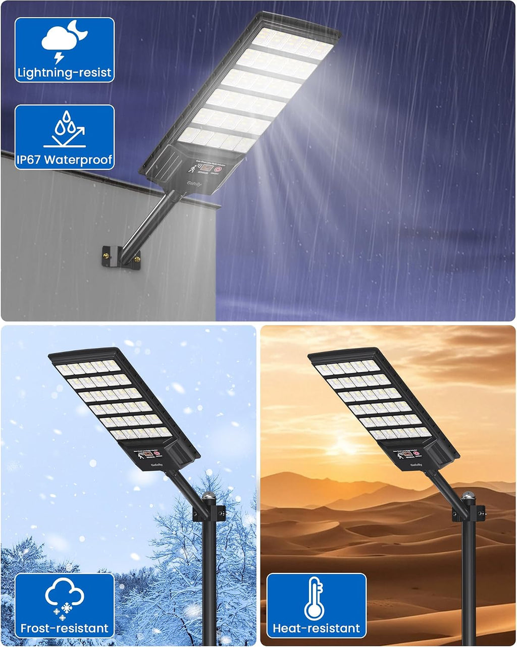 Gefolly Solar Lights Outdoor, 3000K/4000K/6000K Street Lights Outdoor Dusk to Dawn, IP67 Waterproof Solar Flood Security Lights with Motion Sensor for Warehouse, Yard, Garage-2Pack
