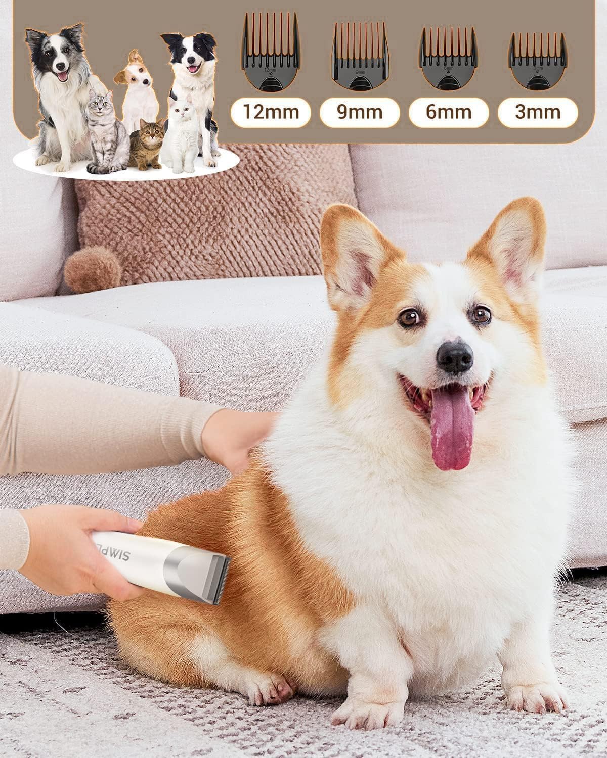 Dog Vacuum Grooming Kit for Shedding: Professional Hair Clippers Pet Groomer - Strong Suction Cleaner Deshedding Tool Fur Brush Attachment Trimmer for Home Cat (Milky)