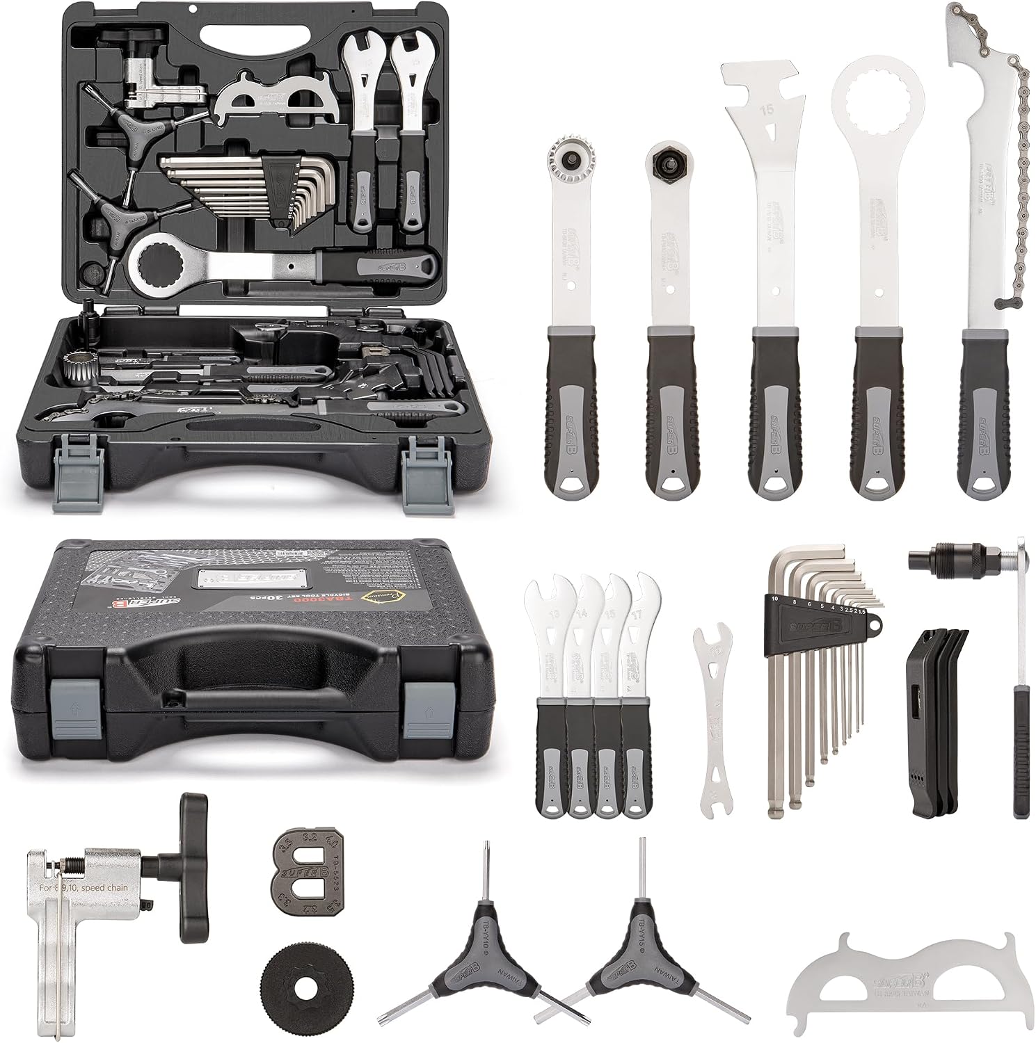 Super B Bicycle Tool Set - Bike Repair Kit with Carry Case - Bike Maintenance Tools for Road Bikes and Mountain Bikes, Repairing Tyres, Brakes, Chains, Pedal, Crank Puller