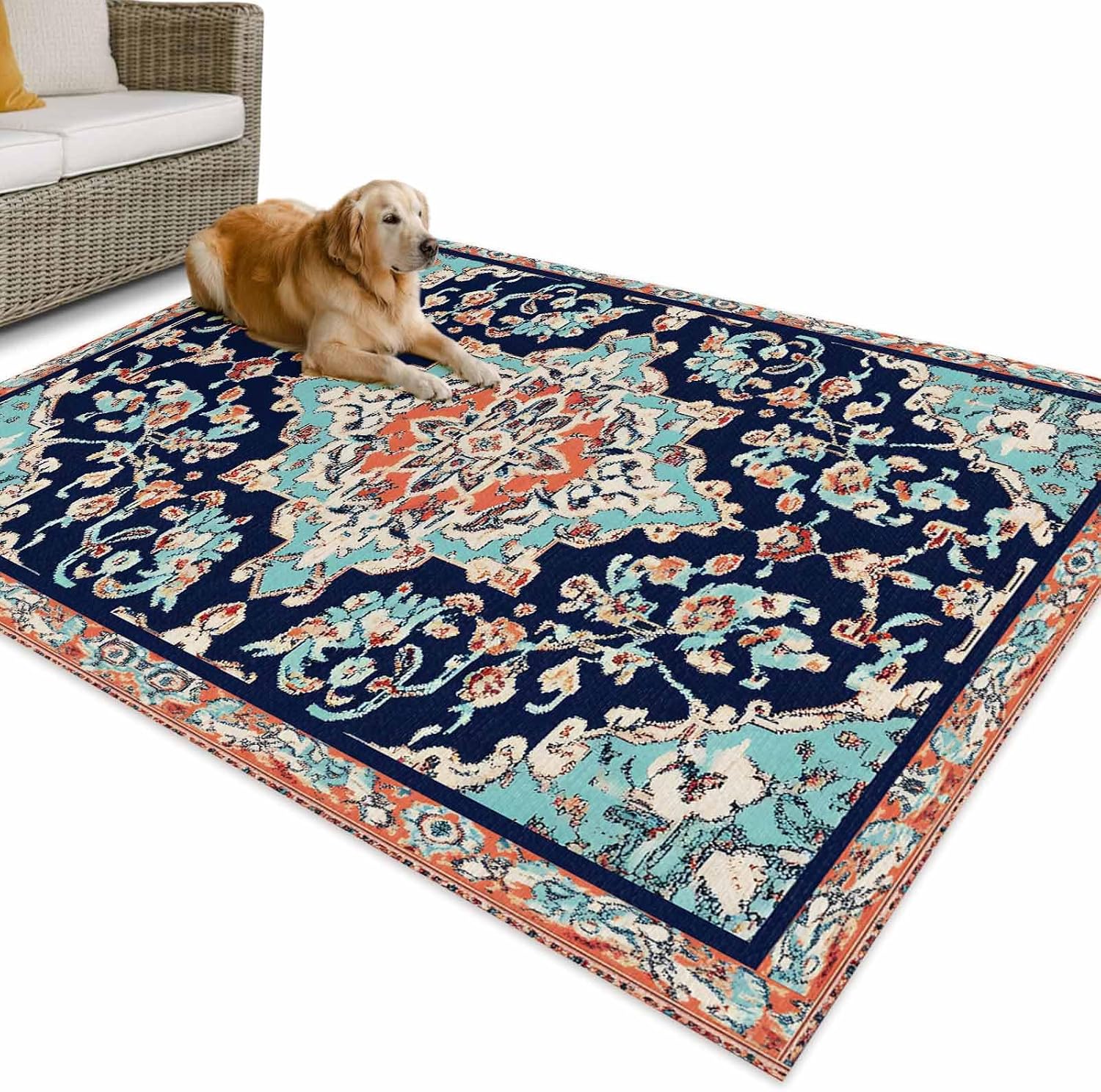 Outdoor Rug 4x6ft Abstract Retro Boho Aesthetic Flower Patio Area Rugs Waterproof Easy Cleaning Non Shedding Thick Mats Mid Century Carpet for Indoor Outdoor Porch Deck Backyard Balcony
