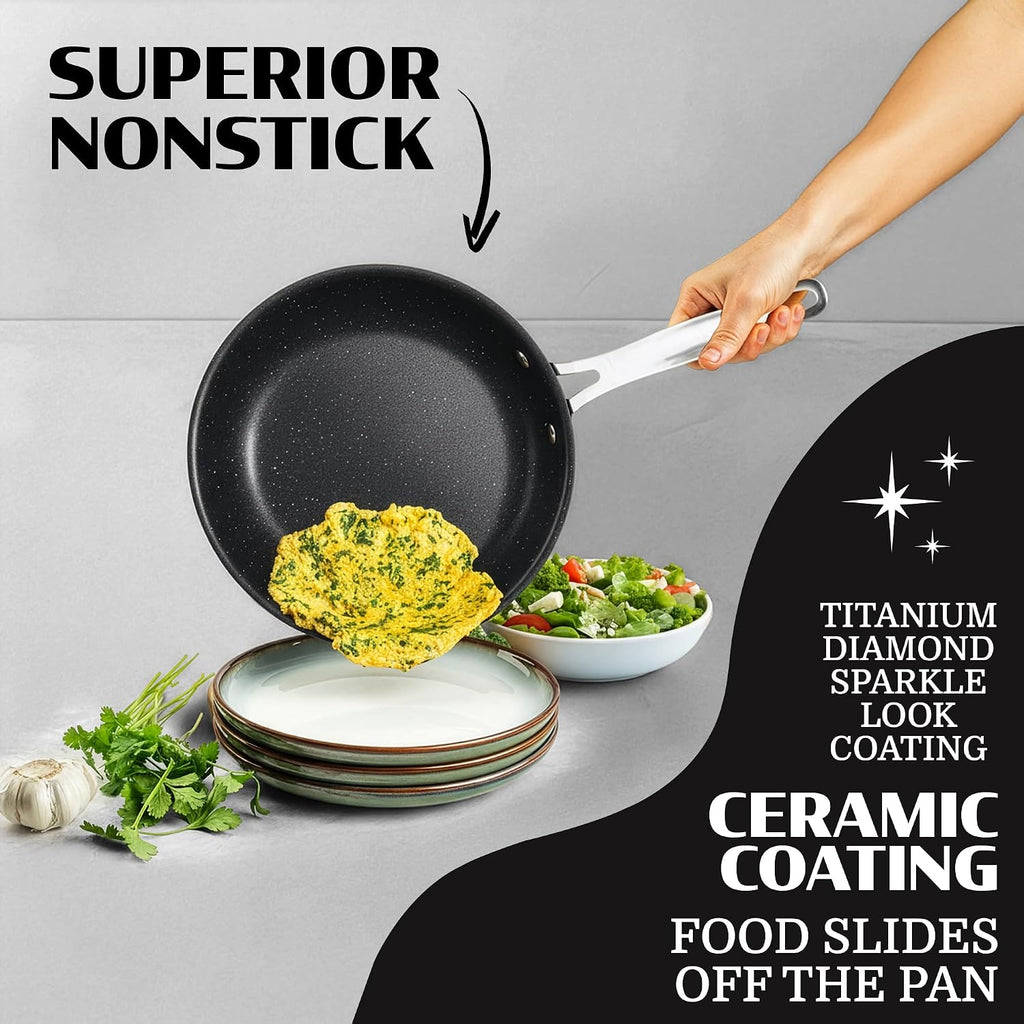 Granitestone Ceraluxe 20 Pc Ceramic Cookware Set Nonstick, Complete Pots and Pans Set Non Stick with 5 Pc Bakeware Set, Deep Frying Pan Set, & Steamer, Non Toxic PFOA Free, Oven & Dishwasher Safe