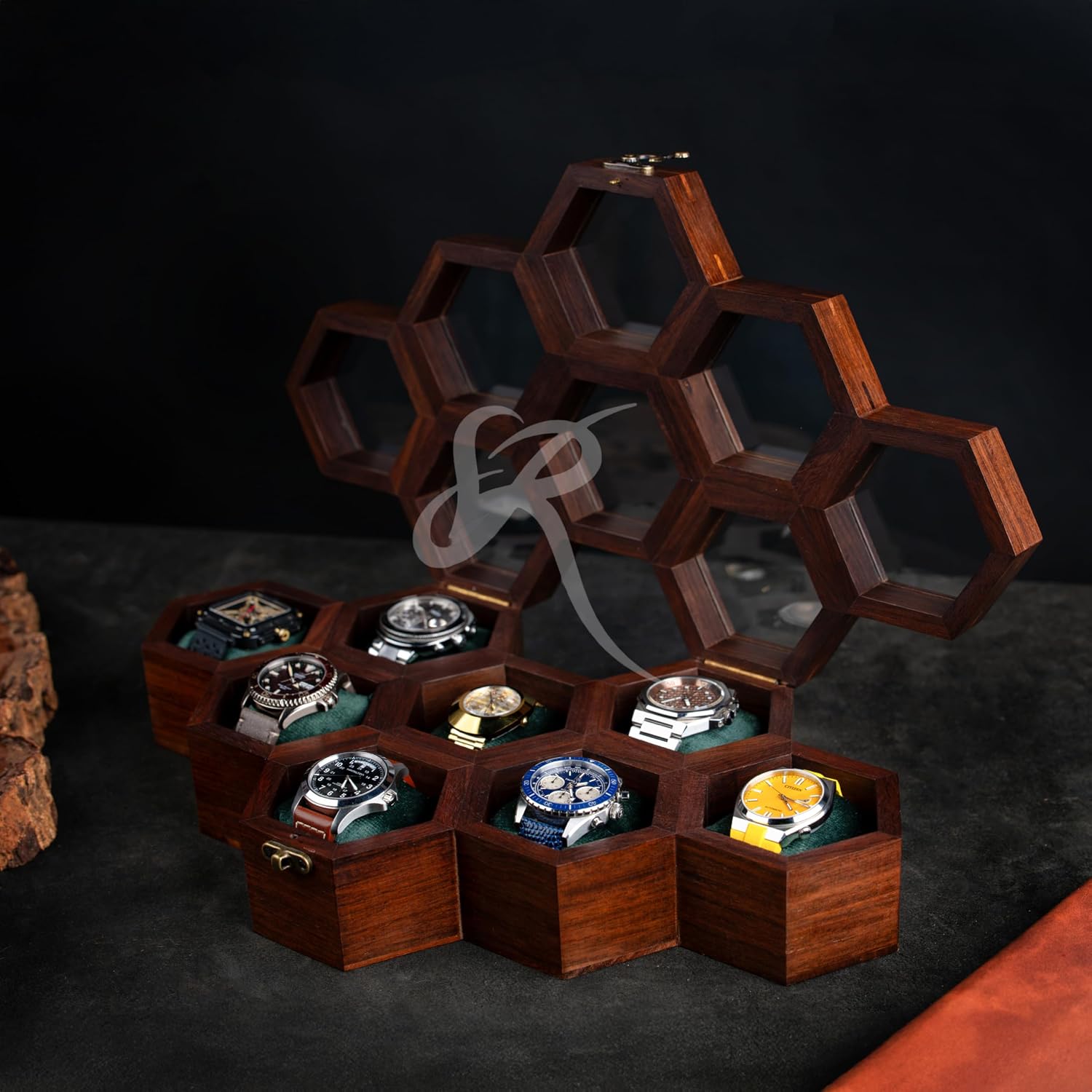 Royal Craft Expertise Handcrafted Wooden Watch Box for Men & Women – Vintage Honeycomb Display Case in Indian Rosewood | Includes Velvet Pillows – Luxury Gift for Him – Built to Last