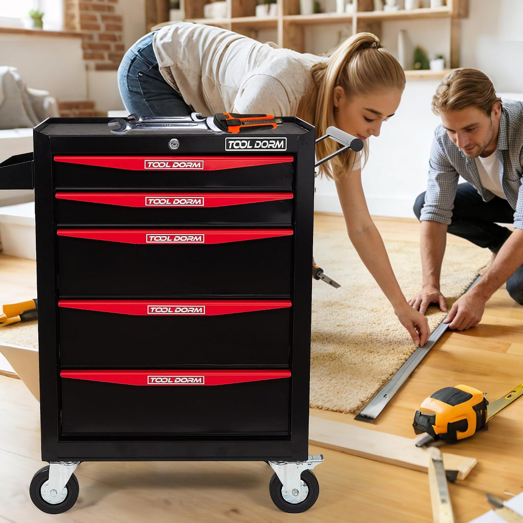 Rolling Tool Chest with Wheels, 5-Drawer Small Tool Cabinet, Metal Rolling Tool Box with Wheels and Locking System for Garage Warehouse Workshop Office Organizers and Storage (Black)