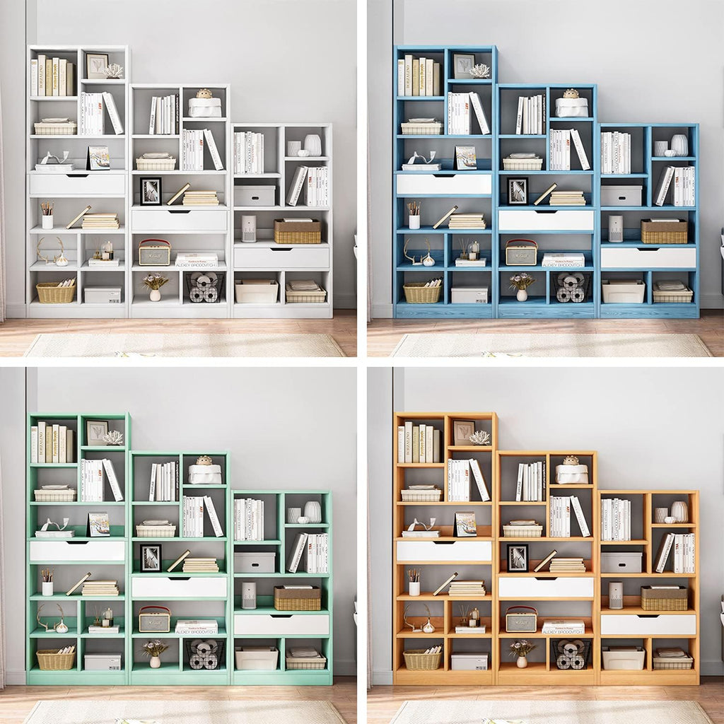 IOTXY Wooden Open Shelf Bookcase - 71 Inches Tall Freestanding Display Storage Cabinet Organizer with 10 Cubes and a Drawer, Floor Standing Bookshelf in Tiffany-Green