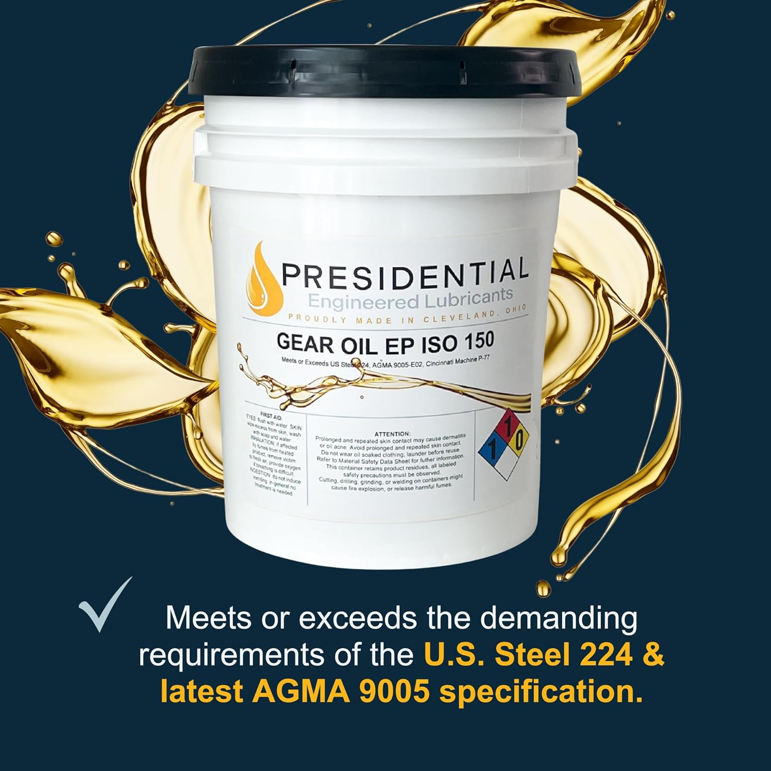 Presidential EP ISO 150 Gear Oil - Industrial Lubricants and Premium Oils & Fluids for Extreme Pressure Manufacturing - Anti-Foam, High Film Strength - Made in USA (5 Gallon Pail)