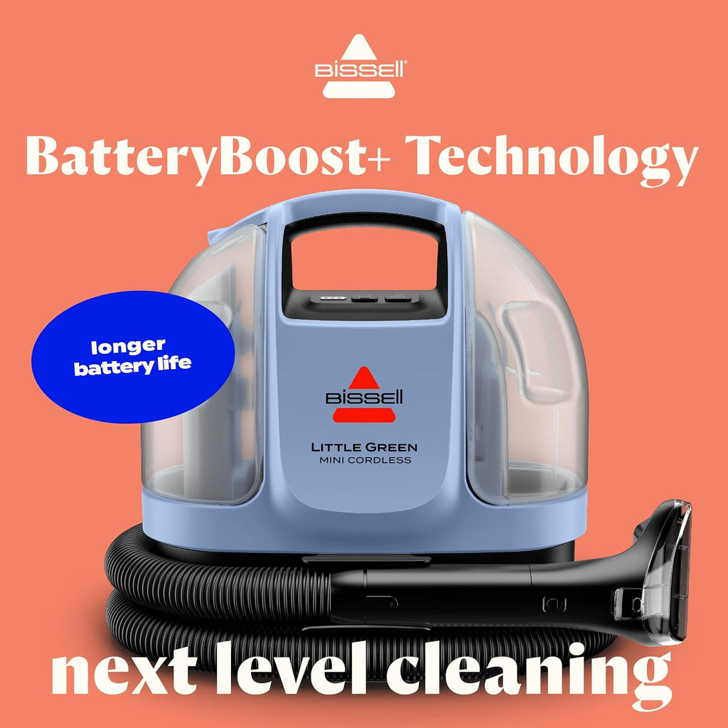 BISSELL Little Green Mini Cordless Portable Carpet and Upholstery Deep Cleaner, Car/Auto Detailer, with HydroRinse Self-Cleaning Tool and 4' Tough Stain Tool, Limited Edition Color Lake, 4015L