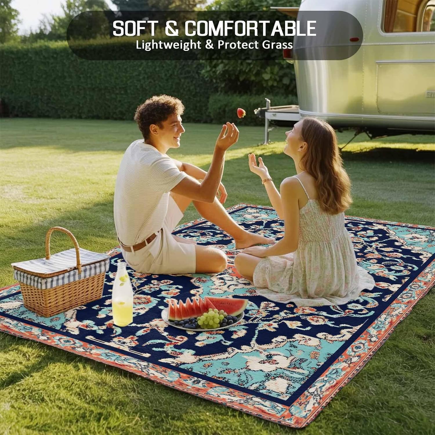Outdoor Rug 4x6ft Abstract Retro Boho Aesthetic Flower Patio Area Rugs Waterproof Easy Cleaning Non Shedding Thick Mats Mid Century Carpet for Indoor Outdoor Porch Deck Backyard Balcony