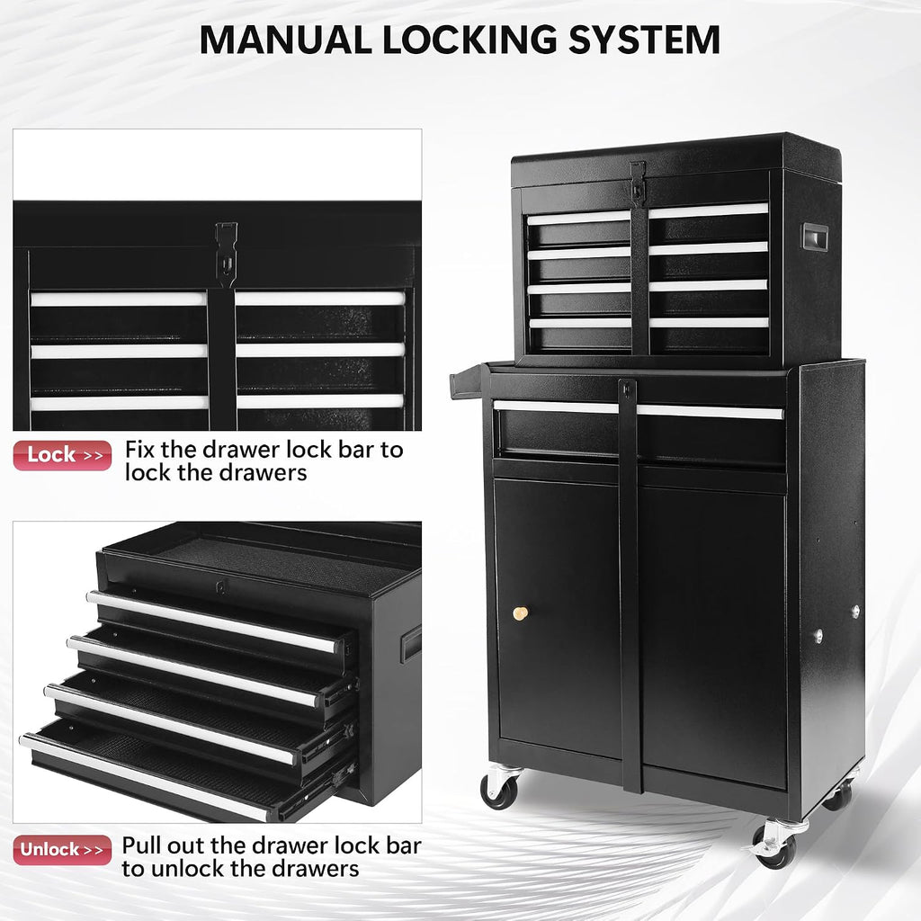 Rolling Garage Workshop Organizer Detachable 5 Drawer Tool Chest with Large Storage Cabinet and Adjustable Shelf, Black