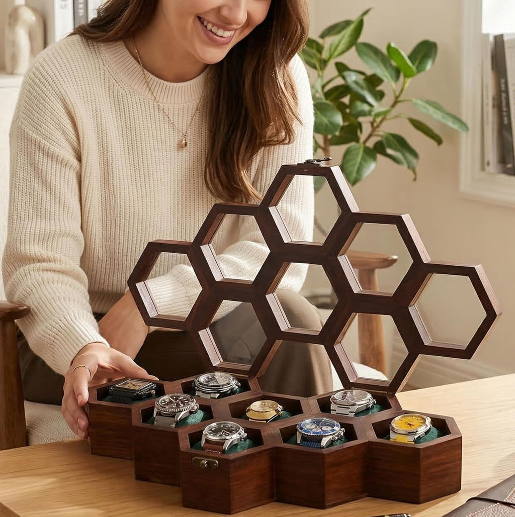 Royal Craft Expertise Handcrafted Wooden Watch Box for Men & Women – Vintage Honeycomb Display Case in Indian Rosewood | Includes Velvet Pillows – Luxury Gift for Him – Built to Last