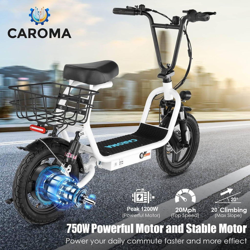 Caroma Peak 800W/1200W Electric Scooter with Seat, Max 20/30Miles&20MPH, 14' Tires Foldable Adult Electric Scooter with Basket for Pets & Cargo, Dual Shock Absorbing EScooter for Commuting