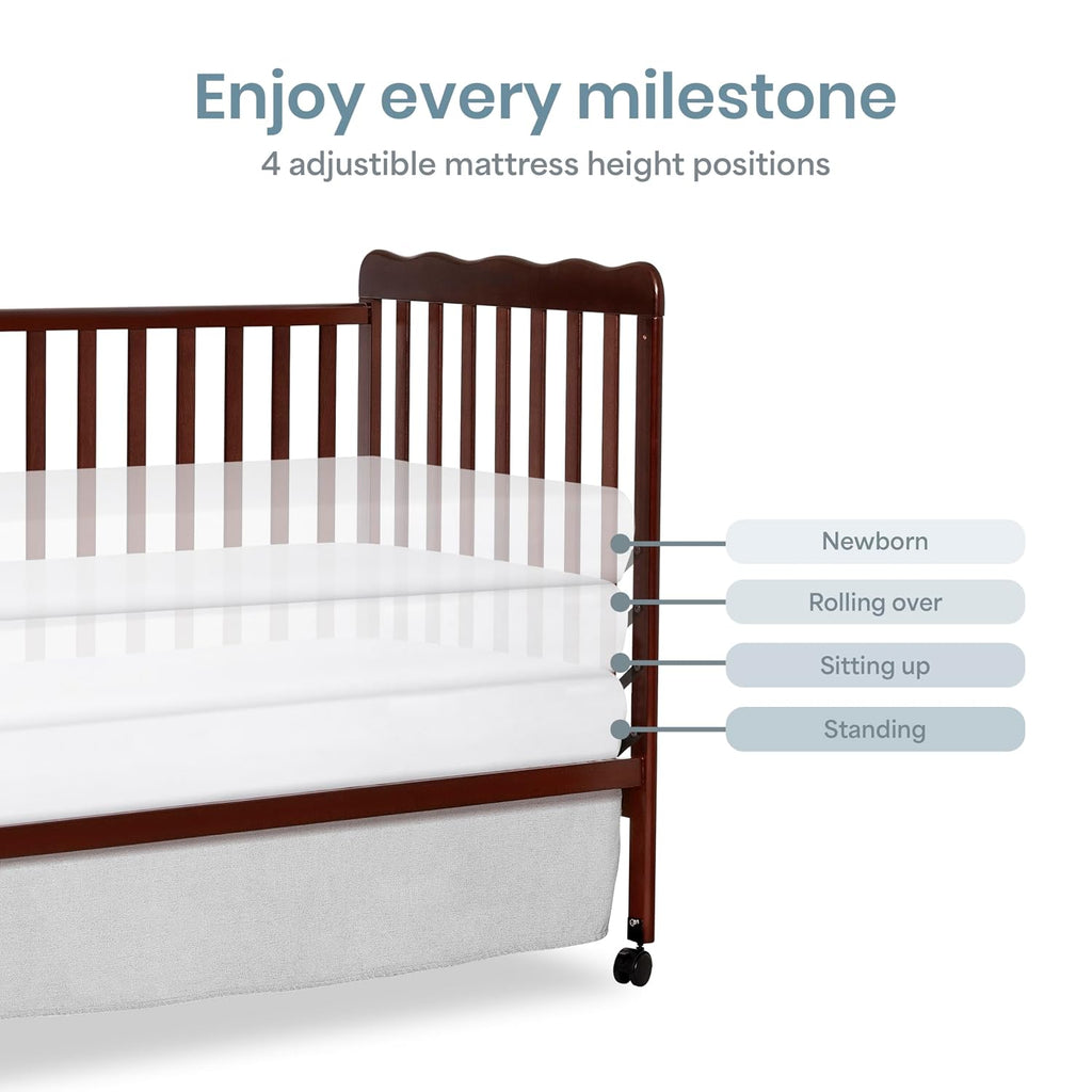 Dream On Me Carson Classic 3-in-1 Convertible Full-Size Baby Crib in Espresso, GreenGuard Gold & BSA, 4 Mattress Heights, Converts to Day & Toddler Bed, Locking Wheels, Classic Nursery Design