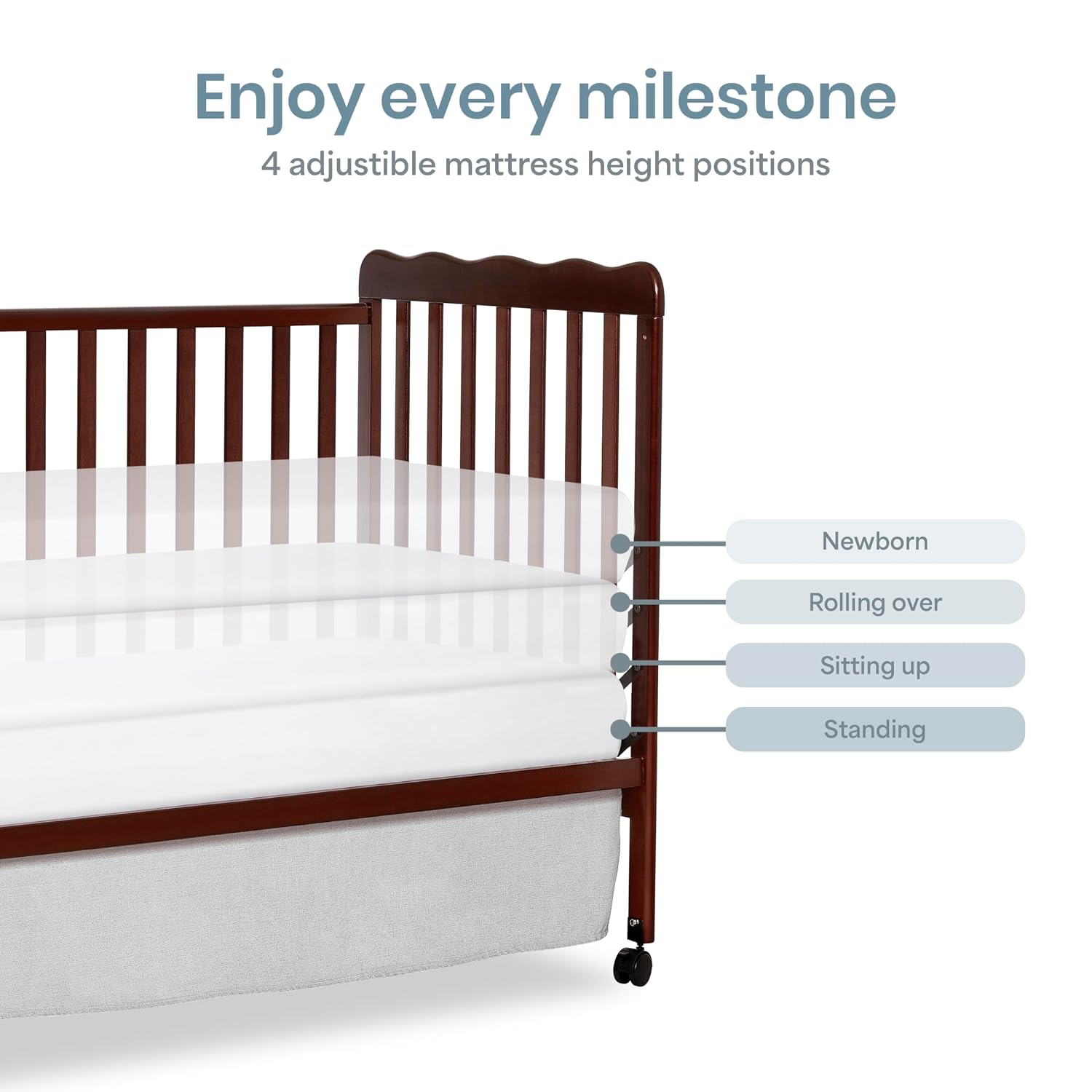 Dream On Me Carson Classic 3-in-1 Convertible Full-Size Baby Crib in Espresso, GreenGuard Gold & BSA, 4 Mattress Heights, Converts to Day & Toddler Bed, Locking Wheels, Classic Nursery Design