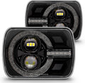 TRUE MODS 5x7 7x6 Inch H6054 Black LED HALO Headlights H4 Sealed Beam Replacement Lamp for Jeep Wrangler YJ Cherokee XJ [DOT Approved] Ford Econoline Chevy Express GMC Savana Dodge Van TOYOTA Pickup