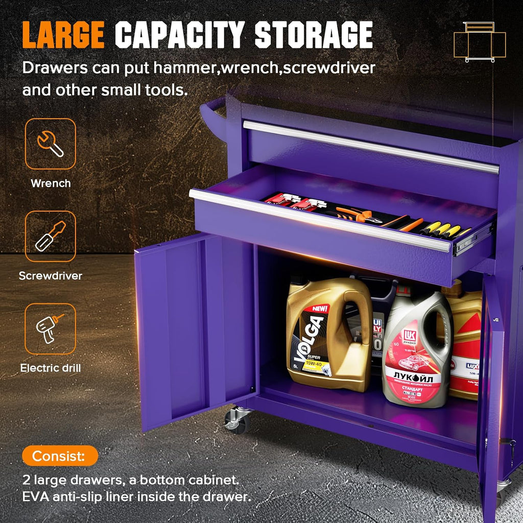 Incbruce 8-Drawer Metal Rolling Tool Chest, High Capacity Toolbox Organizer with Wheels, Detachable Tool Cabinet Top for Mechanics Garage and Workshop (Purple)