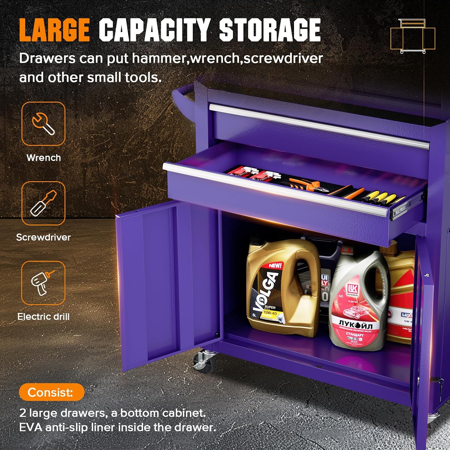 Incbruce 8-Drawer Metal Rolling Tool Chest, High Capacity Toolbox Organizer with Wheels, Detachable Tool Cabinet Top for Mechanics Garage and Workshop (Purple)