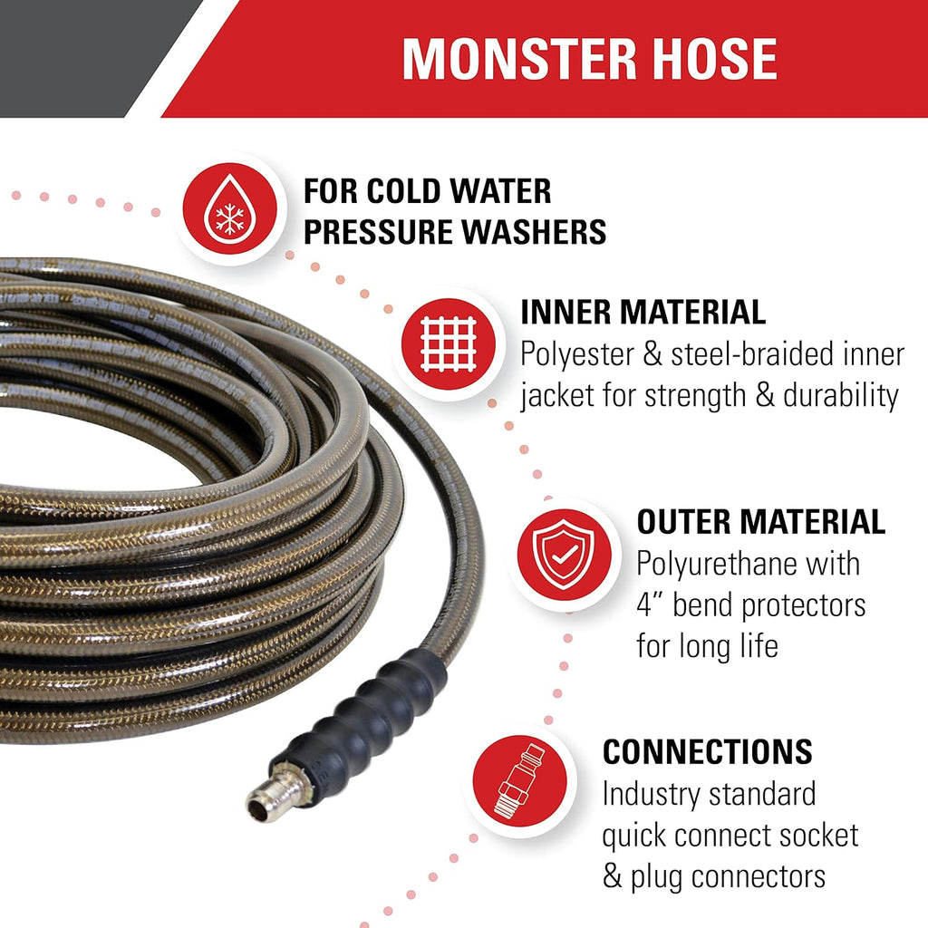 Simpson Cleaning 41032 Monster Series 4500 PSI Pressure Washer Hose, Cold Water Use, 3/8 Inch Inner Diameter, 150-Foot, Brown