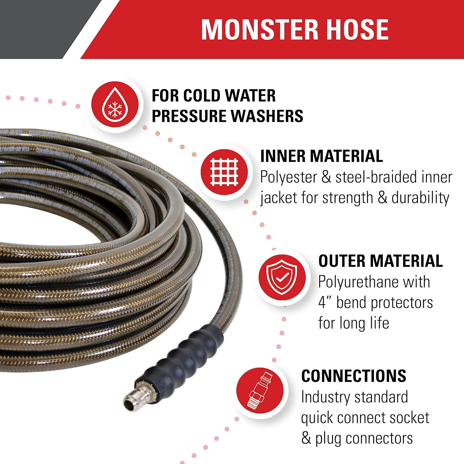 Simpson Cleaning 41032 Monster Series 4500 PSI Pressure Washer Hose, Cold Water Use, 3/8 Inch Inner Diameter, 150-Foot, Brown