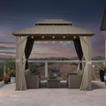 PURPLE LEAF 8' x 10' Outdoor Gazebo, Champagne Hardtop Metal Gazebo with Galvanized Steel Double Roof, Curtains and Netting for Patio Lawn and Garden