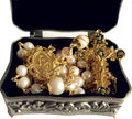 elegantmedical HANDMADE ROSARY Gold plated Wire Wrapped Bead AAA+ White Real Pearl Catholic Necklace Cross Gift Box