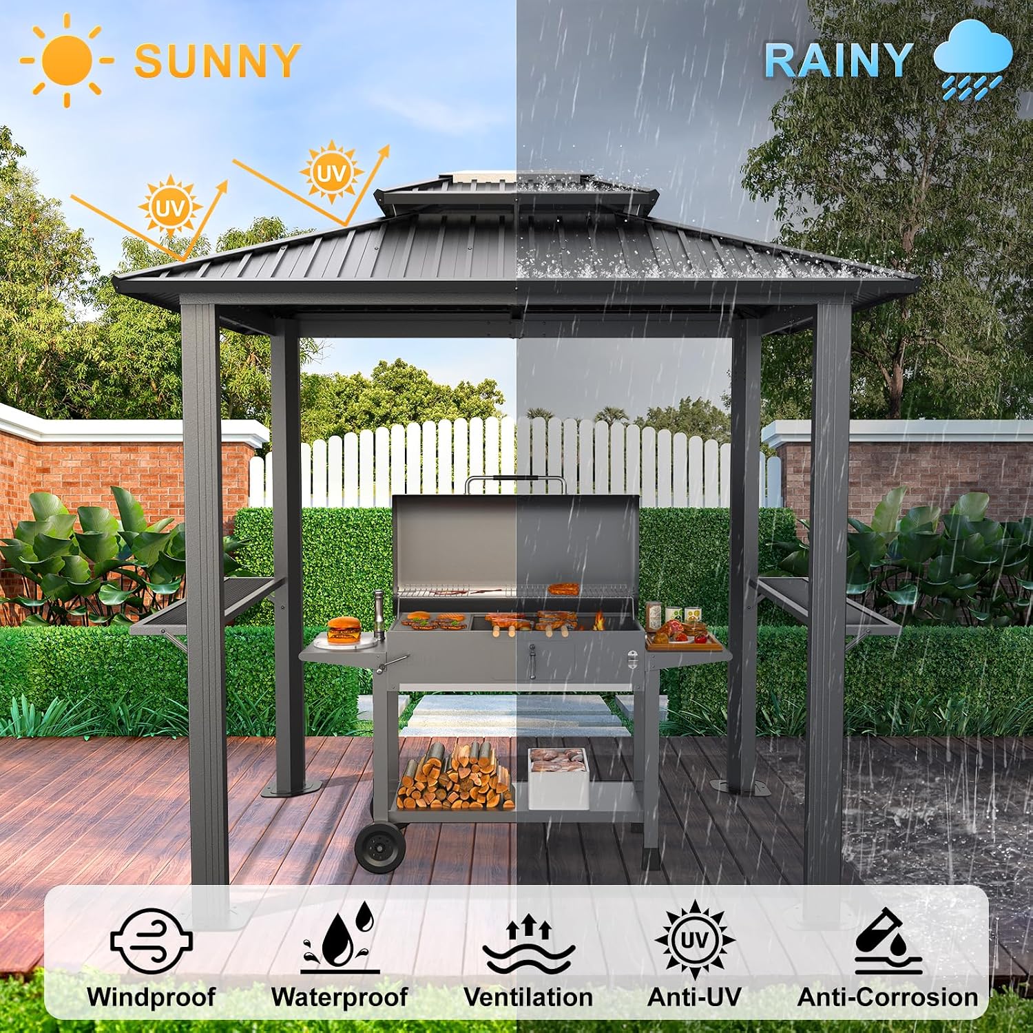Hoteel 6x8 Hardtop Grill Gazebo,Black