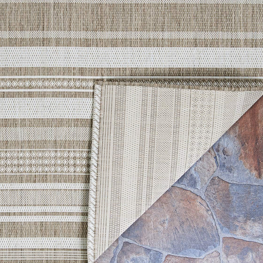Couristan Recife Indoor Outdoor Rug - Gazebo Stripe 5'10' x 9'2' Rectangle in Champagne and Taupe, Low Pile, Hose Washable, Pet- Kid Friendly Home Decor for Living Room, Patio Furniture Set, Kitchen