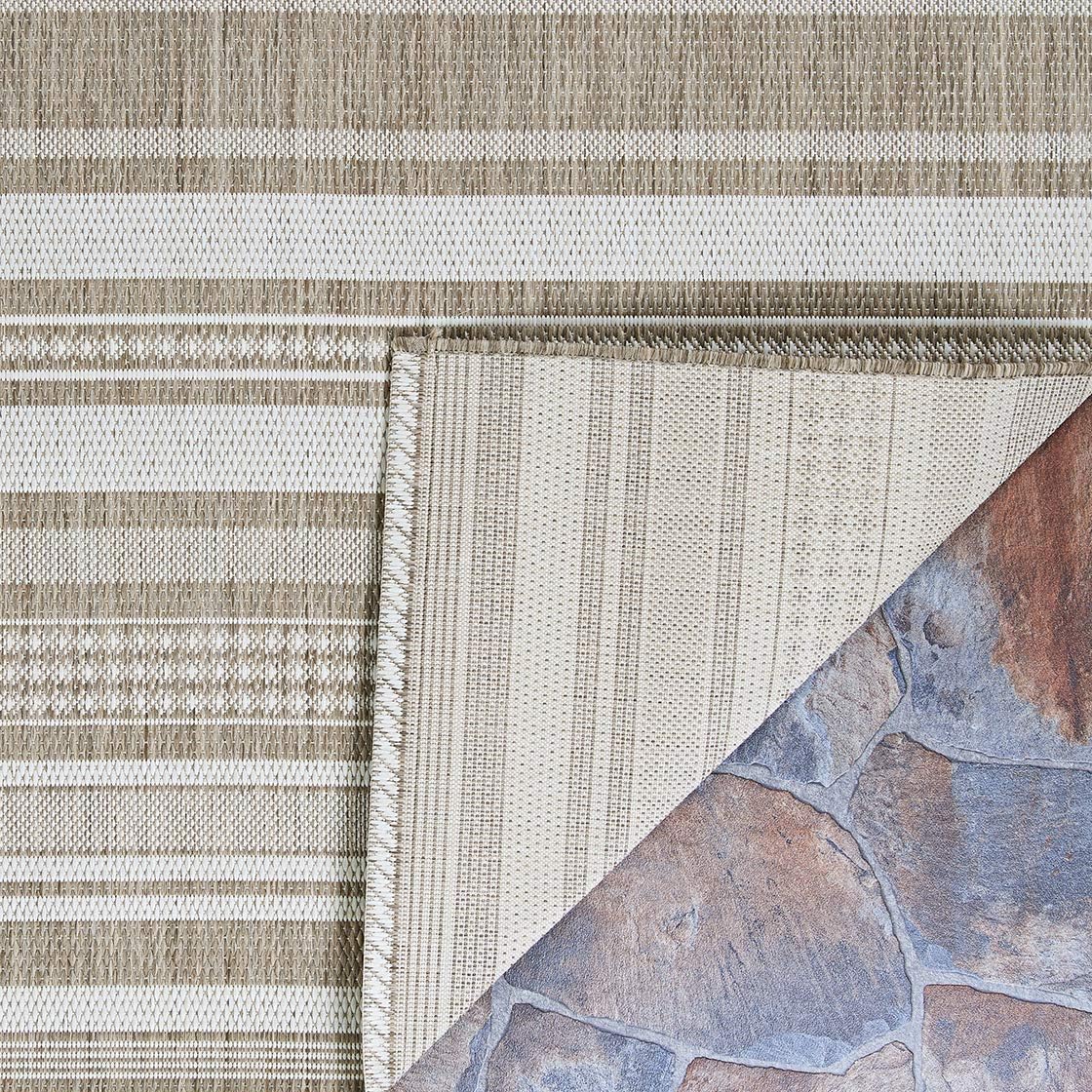 Couristan Recife Indoor Outdoor Rug - Gazebo Stripe 5'10' x 9'2' Rectangle in Champagne and Taupe, Low Pile, Hose Washable, Pet- Kid Friendly Home Decor for Living Room, Patio Furniture Set, Kitchen