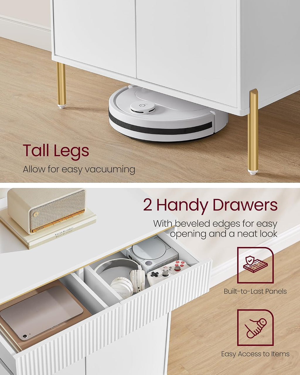 VASAGLE Buffet Cabinet with Storage, Sideboard Storage with Drawers, Doors, Adjustable Shelf, Fluted Drawer Front, Accent Cabinet, for Living Room, Modern, Cloud White UBBC651W01