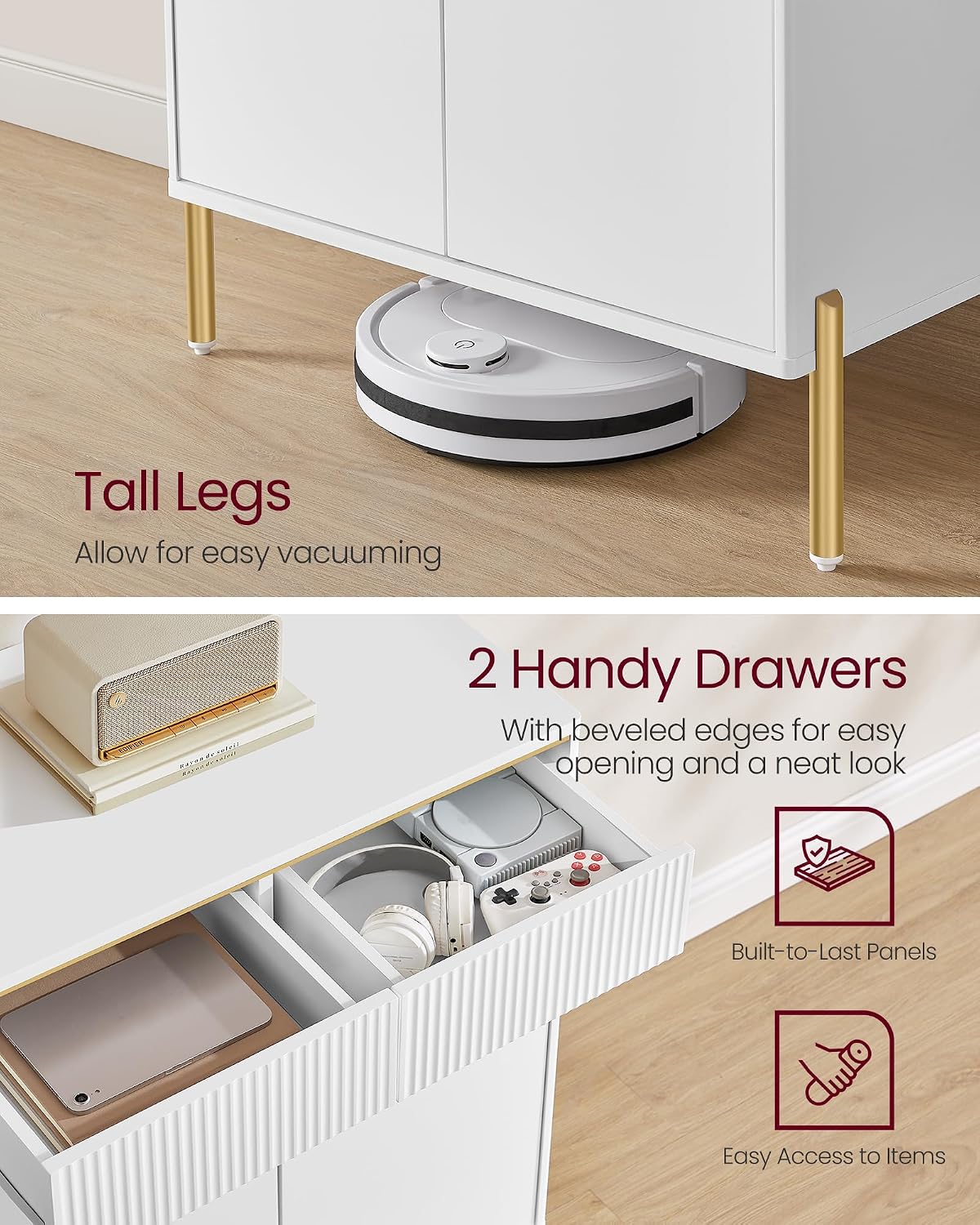 VASAGLE Buffet Cabinet with Storage, Sideboard Storage with Drawers, Doors, Adjustable Shelf, Fluted Drawer Front, Accent Cabinet, for Living Room, Modern, Cloud White UBBC651W01