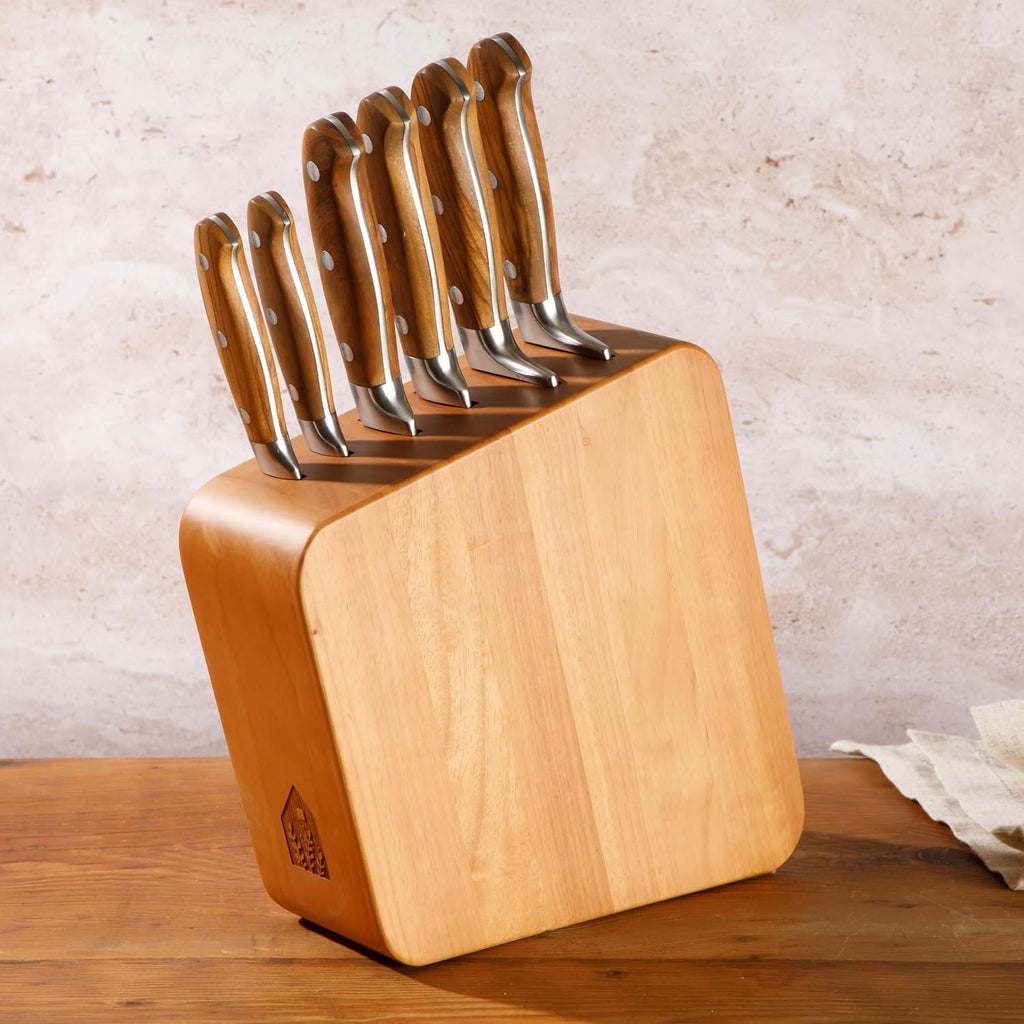 Bloomhouse - Two Time Oprah's Favorite Things Winner - 7 Piece Italian Olive Wood Kitchen Knife Block Set w/German Forged Stainless Steel Knives
