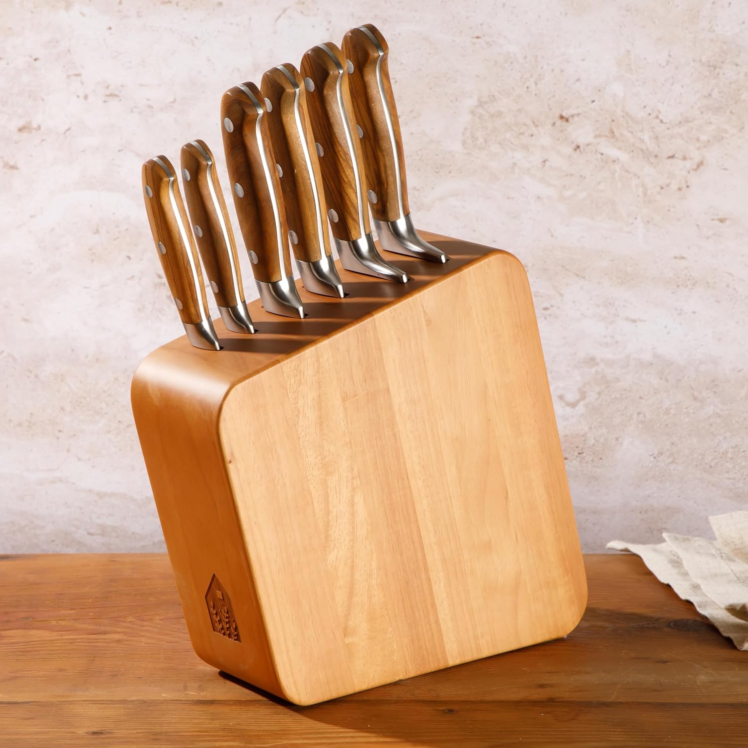 Bloomhouse - Two Time Oprah's Favorite Things Winner - 7 Piece Italian Olive Wood Kitchen Knife Block Set w/German Forged Stainless Steel Knives